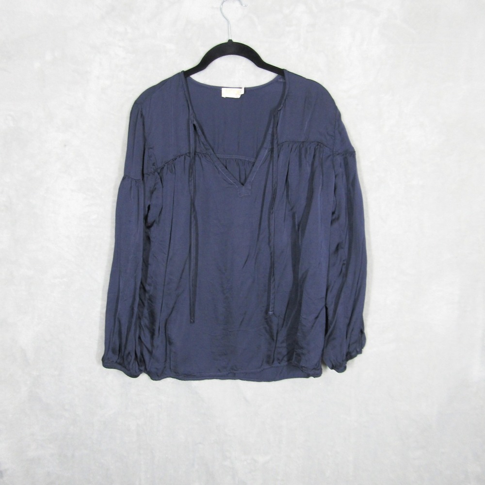 Nation LTD Womens Top Blouse Sz M Long Sleeve Tunic Navy Blue V Neck Rochelle